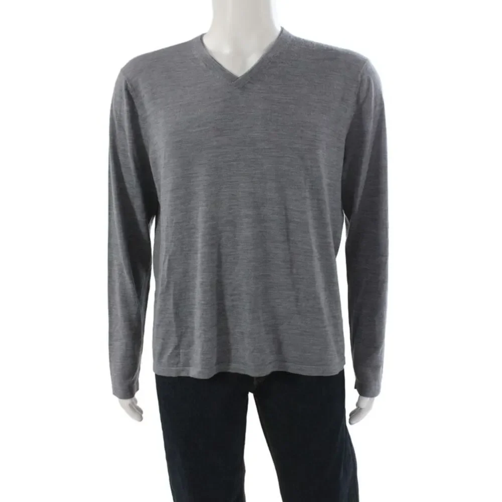 Vince Mens Pullover V-Neck Wool Gray Long Sleeve Size L